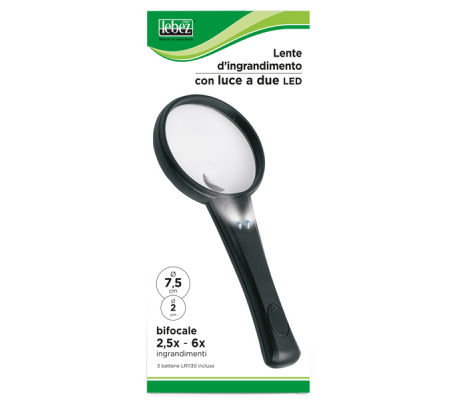 Lente di ingrandimento con LED - lente grande - Ø 7,5 cm - lente piccola 2 cm - nero - Lebez - 1134 - DMwebShop