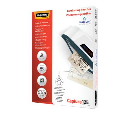 Pouches Capture125 - A5 - 154 x 216 mm - 2 x 125 micron - scatola 100 pezzi - Fellowes - 5307302 - 77511530739 - DMwebShop