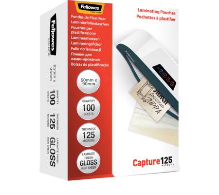 Pouches Capture125 - 60 x 90 mm - 2 x 125 micron - scatola 100 pezzi - Fellowes - 5397402 - 43859526338 - DMwebShop