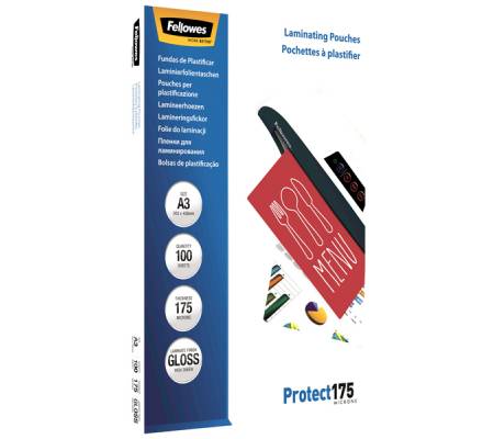 Pouches Protect175 - A3 - 303 x 426 mm - 2 x 175 micron - scatola 100 pezzi - Fellowes - 5308803 - 77511530883 - DMwebShop