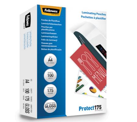 Pouches Protect175 - A4 - 2 x 175 micron - scatola 100 pezzi - Fellowes - 5308703 - 77511530876 - DMwebShop