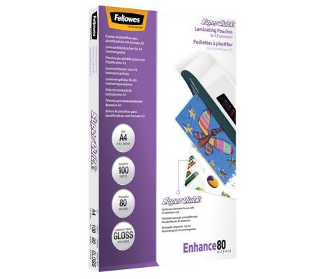 Pouches Enhance80 - Superquick - A4 - 2 x 80 micron - scatola 100 pezzi - Fellowes - 5440001. - 77511544002 - DMwebShop