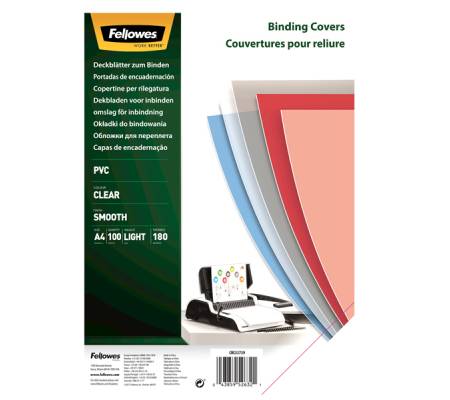 Copertine Clear - A4 - 180 micron - PVC - neutro trasparente - scatola 100 pezzi - Fellowes - 5375901 - 43859526321 - DMwebShop