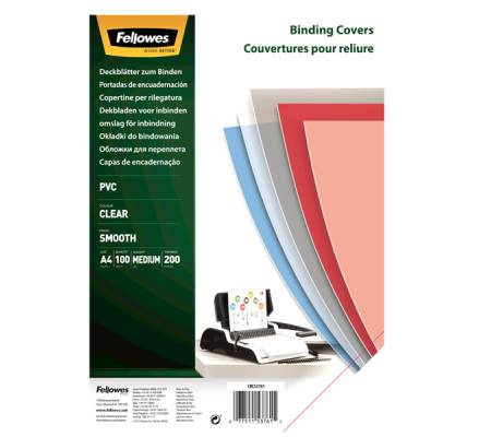 Copertine Clear - A4 - 200 micron - PVC neutro trasparente scatola 100 pezzi - Fellowes - 5376102 - 77511537615 - DMwebShop