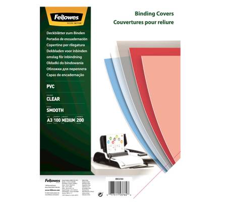 Copertine Clear - A3 - 200 micron - PVC neutro trasparente scatola 100 pezzi - Fellowes - 53764 - 77511537646 - DMwebShop