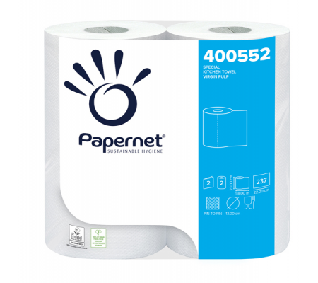 Rotolo asciugatutto professionale 2 veli - 23 cm x 58 mt - 237 strappi bianco pacco 2 rotoli - Papernet - 400552 - DMwebShop