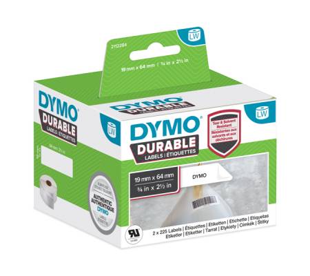 Rotolo 450 etichette LW Durable Industrial - 1933085 - 19 x 64 mm - carta - bianco - conf. 2 rotoli - Dymo - 2112284 - 3026981122842 - DMwebShop