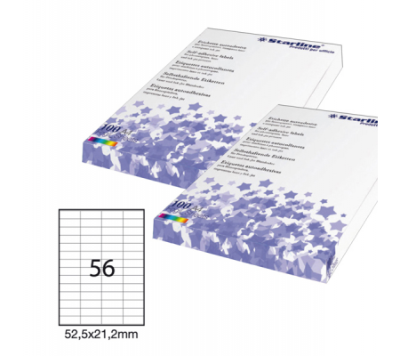 Etichetta adesiva - permanente - 52,5 x 21,2 mm - 56 etichette per foglio - bianco - conf. 100 fogli A4 - Starline - STL3018 - 8025133013675 - DMwebShop