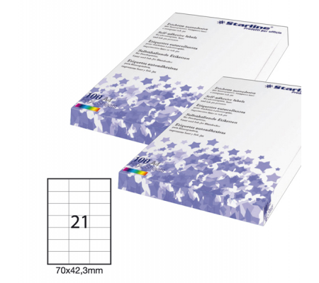 Etichetta adesiva - permanente - 70 x 42,3 mm - 21 etichette per foglio - bianco - conf. 100 fogli A4 - Starline - STL3025 - 8025133013743 - DMwebShop