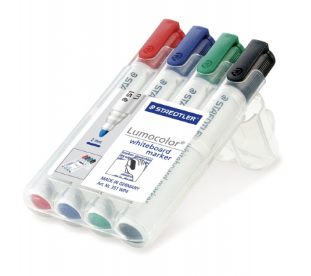 Pennarelli Lumocolor whiteboard 351 - tratto 2 mm - colori assortiti - conf. 4 pezzi - Staedtler 351WP4