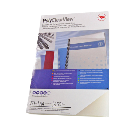 Copertine PolyClear View - A4 - 300 micron - PPL - neutro trasparente opaco - conf. 100 pezzi - Gbc