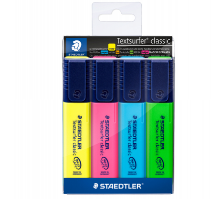 Evidenziatore Textsurfer Classic - punta a scalpello - tratto da 1 - 5 mm - astuccio 4 colori - Staedtler 364-WP4