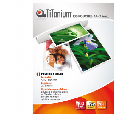 Pouches - A4 - 216 x 303 mm - 2 x 75 micron - conf. 100 pezzi - Titanium PP075-02T