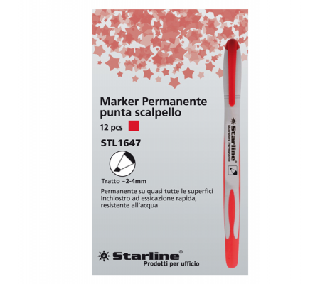 Marcatore permanente - punta a scalpello - 2 - 4 mm - rosso - conf. 12 pezzi - Starline - STL1647. - DMwebShop