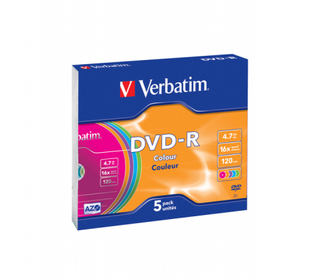 Scatola 5 DVD-R - slim Case - serigrafato colorato - 4,7 Gb - Verbatim - 43557 - 023942435570 - DMwebShop
