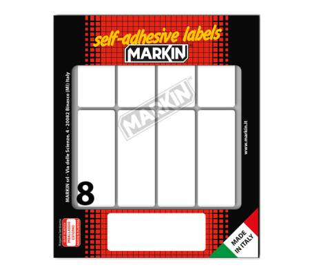 Etichetta adesiva permanente rettangolare - 70 x 27 mm - 8 etich. per foglio - 10 fogli per busta - bianco - conf. 25 pezzi - Markin - 10045 - 8007047937643 - DMwebShop