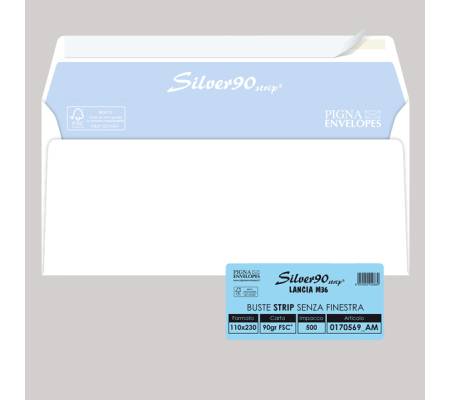 Busta Silver90 Strip FSC - bianca - internografata - senza finestra - 110 x 230 mm - 90 gr - conf. 500 pezzi - Pigna - 0170569AM - 8059020920869 - DMwebShop