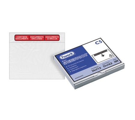 Busta adesiva Speedy Doc con stampa CONTIENE DOCUMENTI formato C5 (23 x 16,5 cm) - conf. 100 pezzi - Favorit - 100500098 - 8006779014202 - DMwebShop