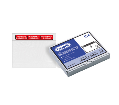 Busta adesiva Speedy Doc con stampa CONTIENE DOCUMENTI formato C6 (16,5 x 11 cm) - conf. 100 pezzi - Favorit - 100500100 - 8006779293850 - DMwebShop