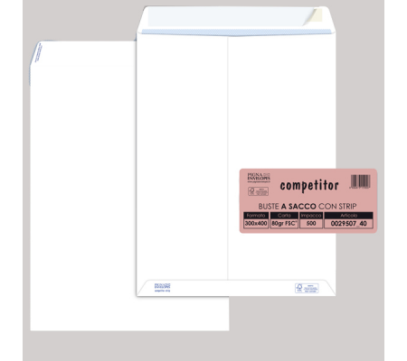 Busta sacco COMPETITOR FSC bianca strip adesivo - 300 x 400 mm - 80 gr - conf. 500 pezzi - Pigna - 002950740 - 8006873159007 - DMwebShop