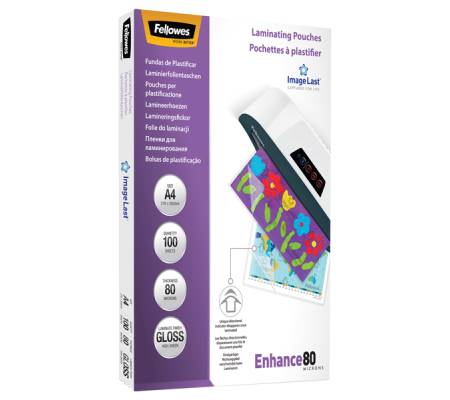 Pouches Enhance80 - A4 - 216 x 303 mm - 80 micron - scatola 100 pezzi - Fellowes - 5306114 - 77511530616 - DMwebShop