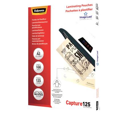 Pouches Capture125 - A3 - 303 x 426 mm - 2 x 125 micron - scatola 100 pezzi - Fellowes - 5307506 - 77511530753 - DMwebShop