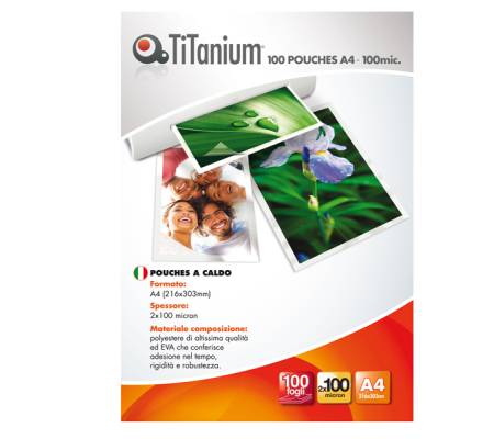 Pouches - A4 - 216 x 303 mm - 2 x 100 micron - conf. 100 pezzi - Titanium - PP500-02T - 68535A - DMwebShop