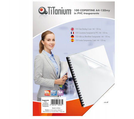 Copertine - A4 - 150 micron - PVC neutro trasparente scatola 100 pezzi - Titanium - PB100-19T - DMwebShop