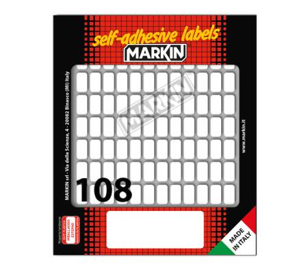 Etichetta adesiva permanente rettangolare - 14 x 8 mm - 108 etich. per foglio - 10 fogli per busta - bianco - conf. 10 pezzi Markin - X11010 - 8007047050373 - DMwebShop