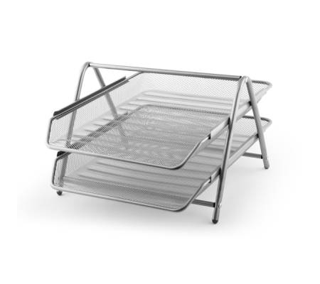 Vaschetta portacorrispondenza - 2 ripiani - rete metallica - 35,5 x 30 x 21 cm - argento - Lebez - 80442S - 8007509072356 - DMwebShop