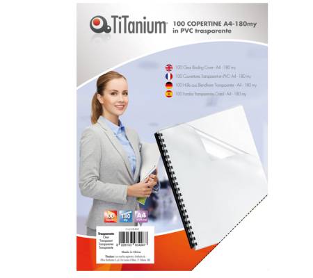 Copertine rilegatura A4,180 micron PVC neutro trasparente scatola 100 pezzi Titanium PB100 - 06T - 5927