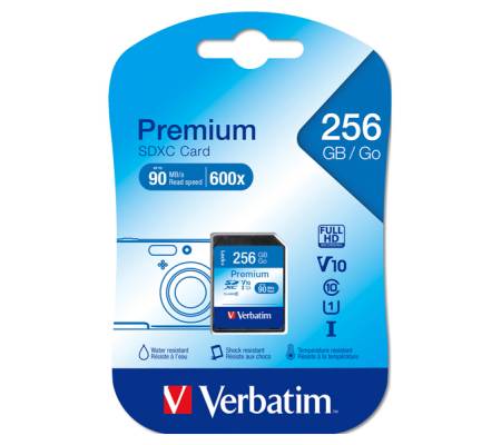 Scheda SDHC Premium SDXC Class 10/UHS-1 - 256 Gb Verbatim - 44026 - 23942440260 - DMwebShop
