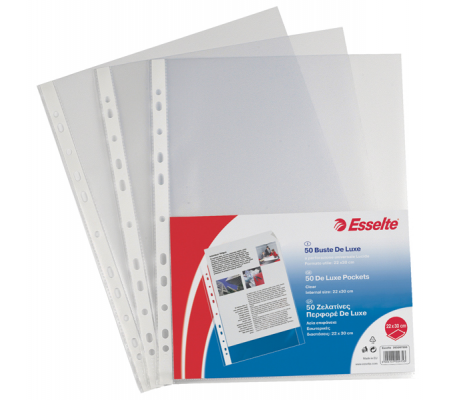 Buste forate CopySafe - DeLuxe - liscio - 22 x 30 cm - trasparente - conf. 50 pezzi - Esselte 395097500