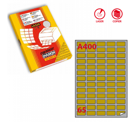 Etichetta adesiva A400 - oro - stampanti laser - 38,1 x 21,2 mm - 65 etichette per foglio scatola - conf. 100 fogli A4 - Markin - 220LGA400 - 8007047031389 - DMwebShop