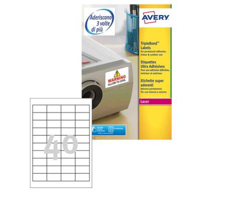 Etichetta in poliestere L6140 - permanente - Extra Strong - 45,7 x 25,4 mm - 40 etic. per foglio - bianco - conf. 20 fogli - Avery L6140-20 - 4004182059852 - DMwebShop