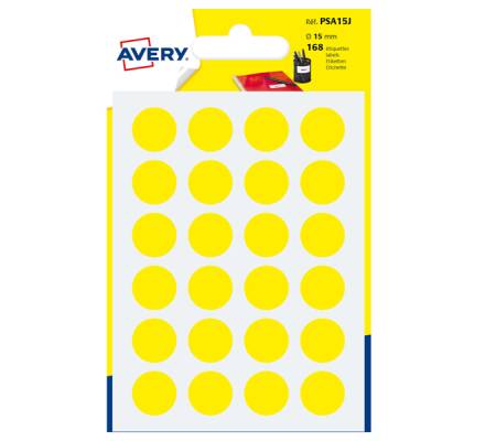 Etichetta adesiva tonda PSA - permanente - Ø 15 mm - giallo - blister 168 etichette - Avery - PSA15J - 5014702026379 - DMwebShop