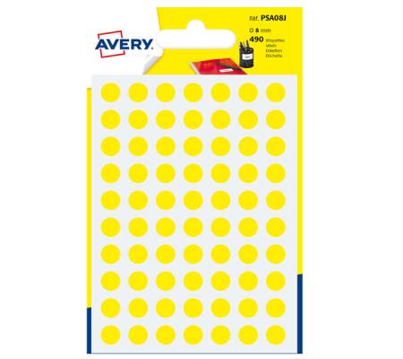 Etichetta adesiva tonda PSA - permanente - Ø 8 mm - giallo - blister 490 etichette - Avery - PSA08J - 5014702026317 - DMwebShop