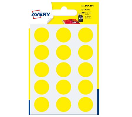 Etichette adesive tonde PSA in carta permanenti diametro 19 mm 15 etichette per foglio 6 fogli giallo Avery PSA19J - 3507