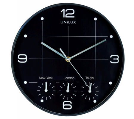 Orologio da parete 4 fusi on time - Ø 30 cm - nero - Unilux - 400094567 - 3595560025114 - DMwebShop