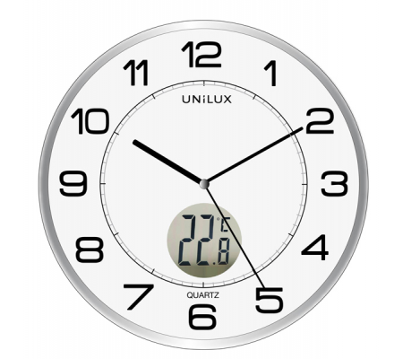 Orologio da parete Tempus - Ø 30 cm - con termometro - bianco - Unilux - 400094592 - 3595560025282 - DMwebShop