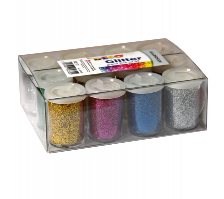 Glitter flacone grana fine 25 ml - colori assortiti - conf. 12 flaconi - Deco - 05330 - DMwebShop