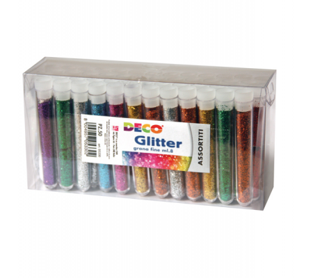 Glitter grana fine - 12 ml - colori assortiti - blister 50 flaconi - Deco - 130/50 - 8004957022551 - DMwebShop