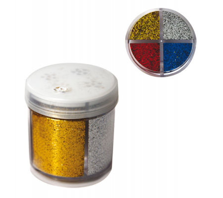 Glitter grana fine - 40 ml - barattolo dispenser - 4 colori assortiti - Deco - 11451 - 8004957114515 - DMwebShop