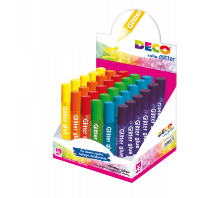 Colla glitter - 10,5 ml - colori assortiti pastello - display 30 pezzi - Deco - 10887 - 8004957108873 - DMwebShop