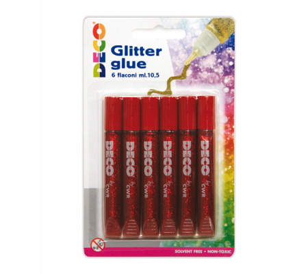 Blister colla glitter - 10,5 ml - rosso - conf. 6 pezzi - Deco - 05883 - 8004957058833 - DMwebShop