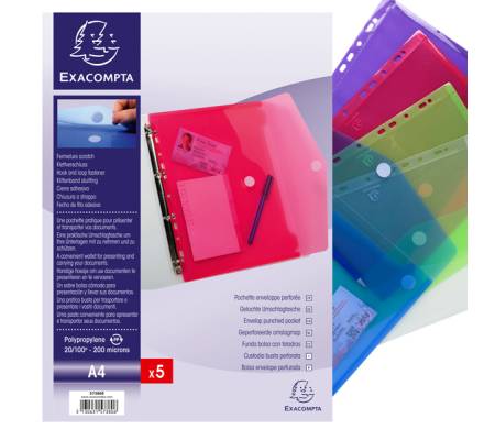 Busta forata con chiusura in velcro - PPL - 24 x 32 cm - colori assortiti - conf. 5 pezzi - Exacompta - 57380E - 82468A - DMwebShop