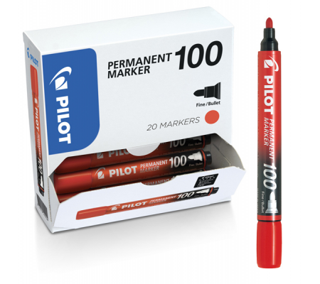 Scatola Marcatore Permanente Markers 100 - punta tonda 4,5 mm - rosso - conf. 15 + 5 pezzi - Pilot - 002718 - 3131910514619 - DMwebShop