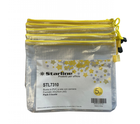 Busta a rete con cerniera gialla - PVC - A5 - 20 x 25 cm - trasparente - Starline - 3301 stl - 8025133103123 - DMwebShop