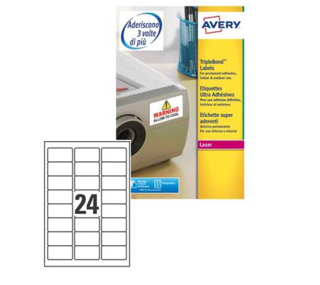 Etichetta in poliestere L6141 - permanente - 63,5 x 33,9 mm - 24 etic. per foglio - trasparente - conf. 20 fogli A4 - Avery - L6141-20 - 4004182059821 - DMwebShop