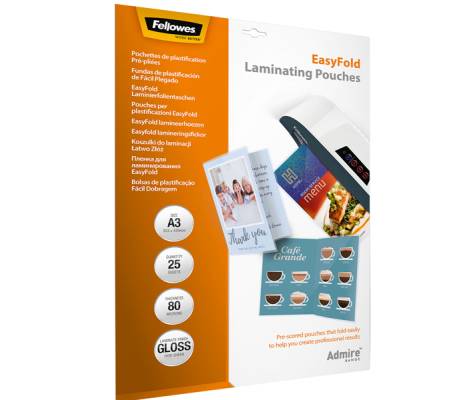 Pouches Admire Easyfold - A3 - cordonate - scatola 25 pezzi - Fellowes - 5602001 - 43859730865 - DMwebShop